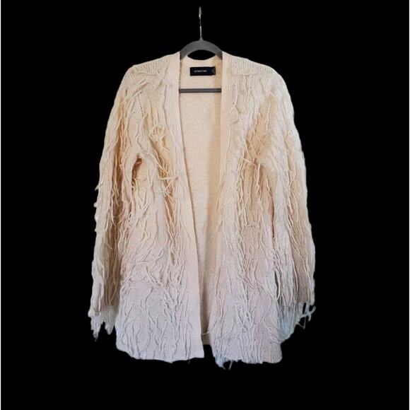 MinkPink Cream Fluffy Fringe Relaxed Boho Open Cardigan Sweater, Size XS/Small - Picture 1 of 10